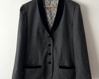 Vintage Women's HMC jacket Women's Soft wool Jacket Grey black Jacket Businessman lady jacket Minimalist Jacket Size Large romantic jacket