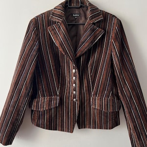 Vintage Women&#39;s minimalist corduroy jacket Striped brown corduroy jacket Businessman lady jacket Size Large office women jacket