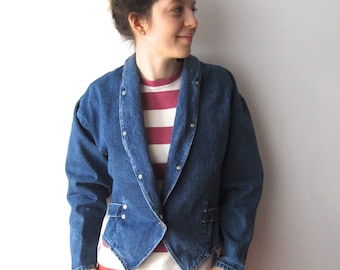 90s Denim Jacket Grunge Jeans Jacket Medium Size Denim Jacket Punk Denim Jacket Vintage Denim Cropped Jacket Disco Denim Jacket