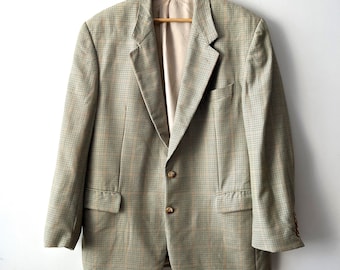 Vintage DANIEL HECHTER Paris Wool Jacket Light Plaid Jacket Mens Summer Checkered Sport Coat Men's Retro Jacket Urban Casual Jacket Size XL
