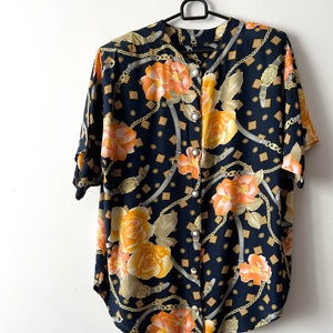 Vintage Extra Large Women's Blouse Short Sleeve Shirt Patterned Shirt Comfortable Vacation Blouse Flowers print Summer Shirt Grandma Shirt