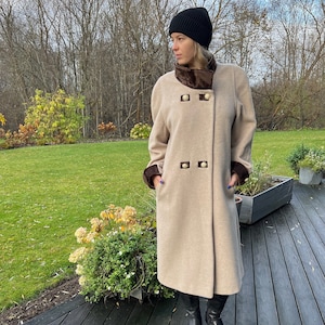 Wool Karners Women&#39;s romantic coat Beige wool blend cashmere coat Business Women Coat German style lady coat Size Medium Long Winter jacket