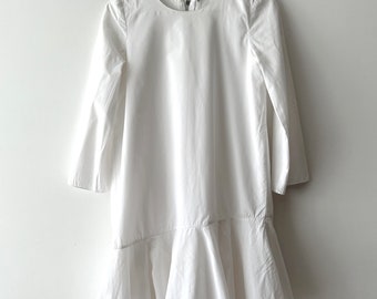 Vintage Mini white dress Summer long sleeve dress Asymmetrical white dress Cotton Boho dress Comfortable Dress XS Size Romantic dress