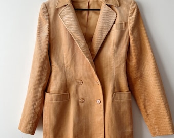 Chaqueta de pana minimalista vintage para mujer Chaqueta de pana marrón claro para mujer Chaqueta de hombre de negocios Talla extra pequeña Chaqueta cruzada