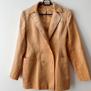 Vintage Womens minimalist corduroy jacket Womens light brown corduroy jacket Businessman lady jacket Size Extra small Double-breasted jacket