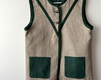 Gilet bavarese tedesco da donna vintage di grandi dimensioni misto lino lana loden gilet tradizionale folk tirolese Oktoberfest gilet lungo Drindl