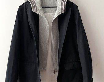 Vintage Black Sport jacket with hooded Zara Youth mens jacket 90s Mens Cotton Jacket Urban Casual Jacket Size Large Sport Coat