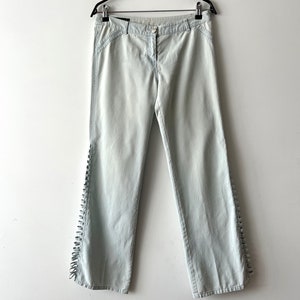 Vintage acid wash Denim Pants Disco Style Jeans Wide Leg Jeans Denim Jeans Light blue Jeans decorative trouser side Women Denim Jeans Size M
