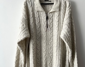 Vintage Paco Calvari Hombres Suéter Clásico Trenza Punto Jumper Hombres Invierno Lana mezcla Suéter Abuelo suéter formal Tamaño Grande