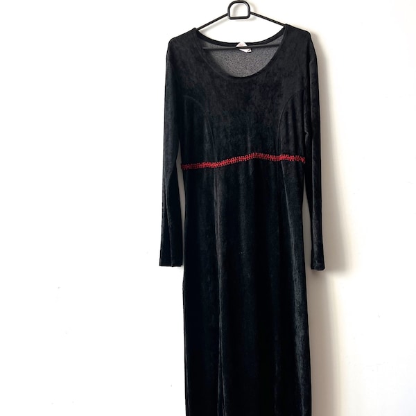 Vintage Gothic dress Black Maxi Velvet Renaissance dress Long Sleeve Club Kid Grunge Vampire Clothing Victorian Edwardian dress Size Medium