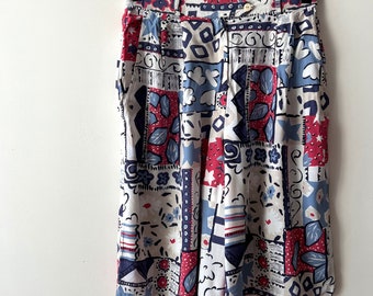 Vintage Women's Comfortable Summer Shorts High-Waisted Shorts Patterned Garden Shorts Festival Shorts 90s Shorts Size XL Beach Shorts