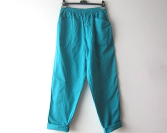 Vintage Turquoise Denim Pants High Waist Banana Trousers Boyfriend Pants Boho Pants Comfortable 90s Pants Size Medium Vacation Pants