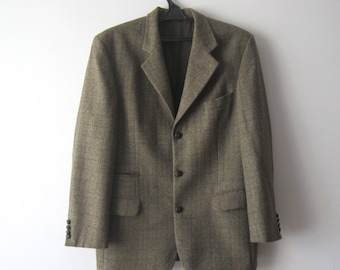 Vintage Tweed Plaid Jacket Green Checkered Sport Coat Wool Blazer Men's Retro Jacket Urban Casual Jacket Everyday Sports Coat Size Large