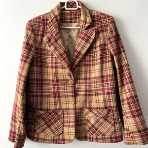 Vintage Women&#39;s minimalist corduroy jacket Plaid corduroy jacket Businessman lady jacket Size Large office women jacket Checkered jacket