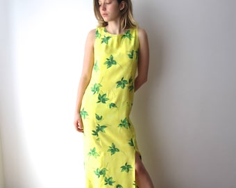 Vestido viscosa vintage vestido de verano amarillo limón vestido maxi sin mangas vestido de playa de vacaciones vestido de damas de tamaño pequeño a mediano vestido de festival