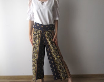 Vintage Comfortable Summer Pants Elephant Print Pants Festival Clothing Yoga Trousers Plants Home Trousers Vacation Trousers Size Medium