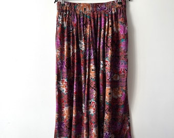 Vintage gemusterte Culottes Hose Weites Bein Hose Rock Hose Midi Rock Hose Bequeme Festival Kleidung Hose Palazzo Hose Größe L