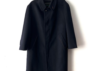 Vintage Navy Blue Mens Trench Coat 80s 90s Classic Belted