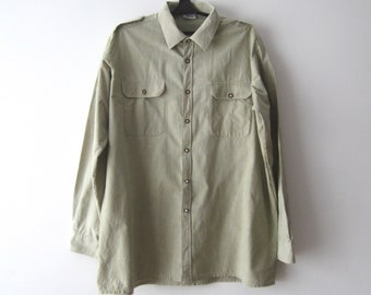 Vintage Men Cotton Plaid Shirt Pale Green Shirt Men Button up Shirt Long Sleeve Shirt Checkered Shirt Cotton Work Shirt XL Size Shirt