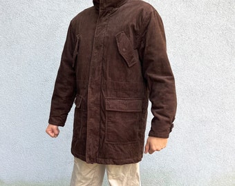 Vintage Mens Corduroy Parka Everyday warm corduroy jacket Hipster Jacket Size Medium/Large winter cropped coat 90s mens warm bomber jacket