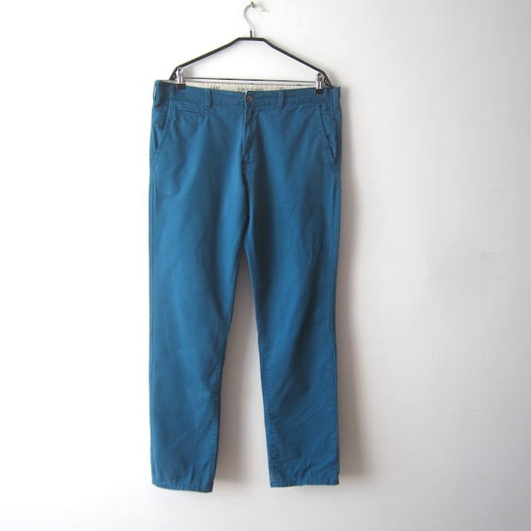 Vintage Mens Slim fit Trousers Blue soft Mens Pants Everyday  Cotton Trousers Mens Pants Size W36 L32