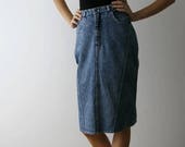 Vintage 90s Washed Out Denim Midi Skirt Acid Wash High Waist Pencil Skirt Size Small