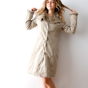 Vintage Denim Coat Beige Faux Fur Coat Faux Fur Collar Beige Warm Jacket Hippie Coat Faux Fur Jacket Bohemian Coat Medium Size Coat