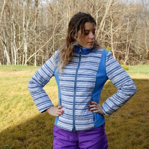 Vintage Head Ski Jacket Blue  White Patterned Snow Jacket Winter Activewear Sport Jacket Small Size 80s Retro Ski Jacket