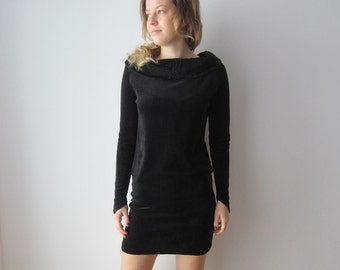 Vintage Black Mini Velvet Dress Long Sleeve Velvet Dress Sexy Party Velvet Dress  Velvet Formal Dress Cocktail Dresses Size Medium