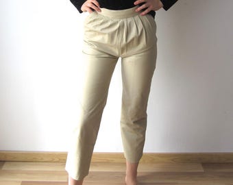 beige leather look trousers