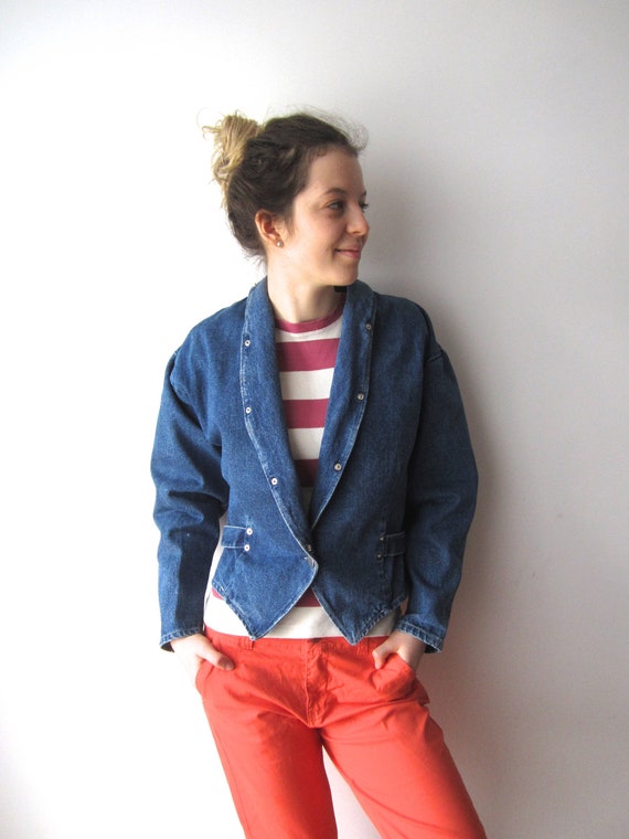 90s Denim Jacket Grunge Jeans Jacket Medium Size Denim Jacket Punk Denim Jacket Vintage Denim Cropped Jacket Disco Denim Jacket
