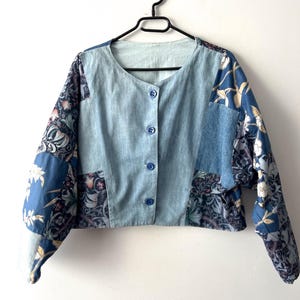 Vintage Oversize Patchwork Denim Jacket Button Up 90&#39;s Denim Jacket Handmade Cropped Denim Jacket Comfortable Festival Grunge Jeans Jacket