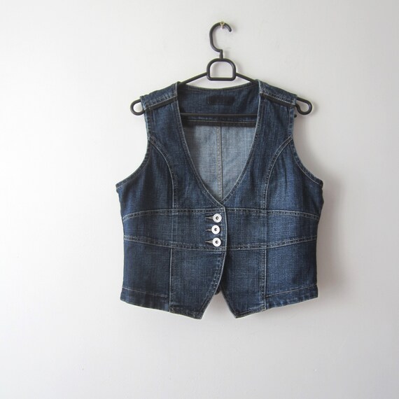 Denim Vest Large Jeans Vest Button up 