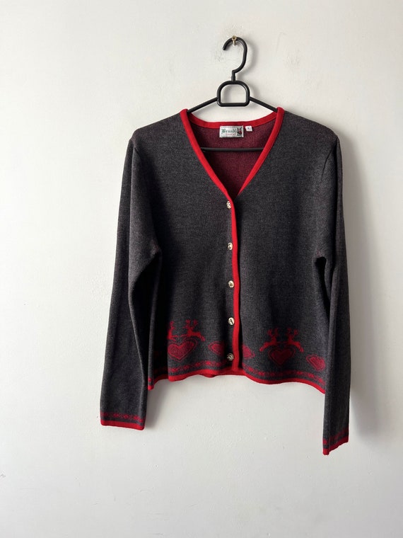 Vintage Large Size Knitted Austrian Cardigan Dirndl Folk Button up