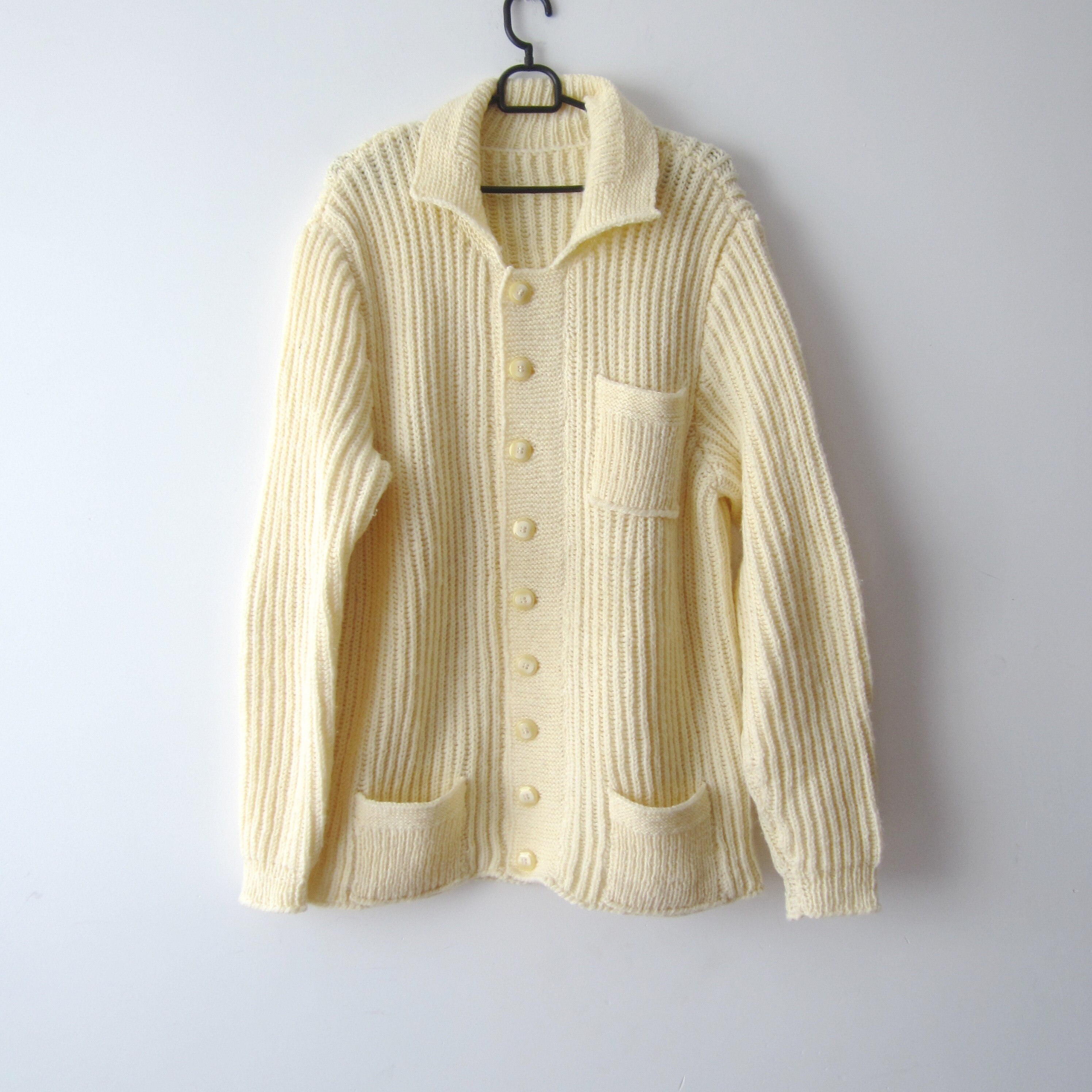 Vintage Hand Knit Warm Cardigan Mens Winter Cardigan With Pockets 