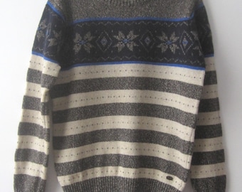 Vintage Extra Small Mens Winter Sweater Mens Wool Jumper Knit Snowflake Pullover Mens Christmas Jumper Warm Wool Sweater