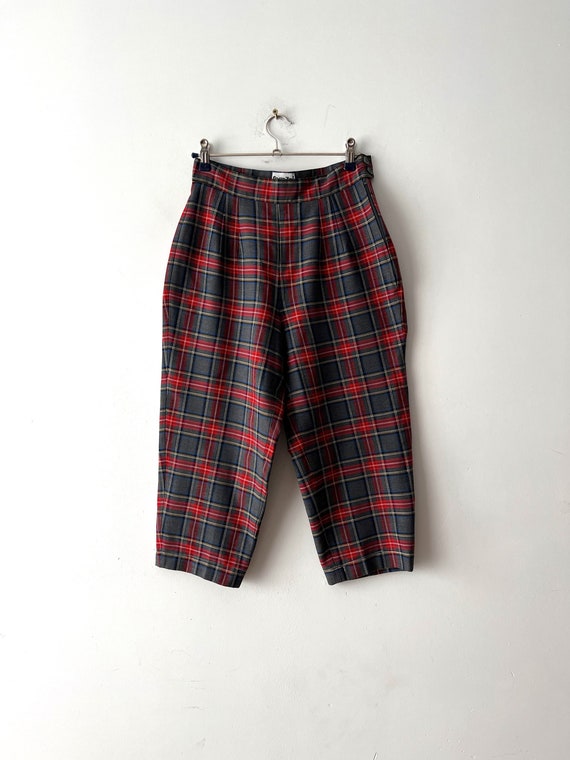 Vintage 1990s Light Grey Plaid High Waist Trousers Vintage 1990s Light Grey Plaid High Waist Trousers