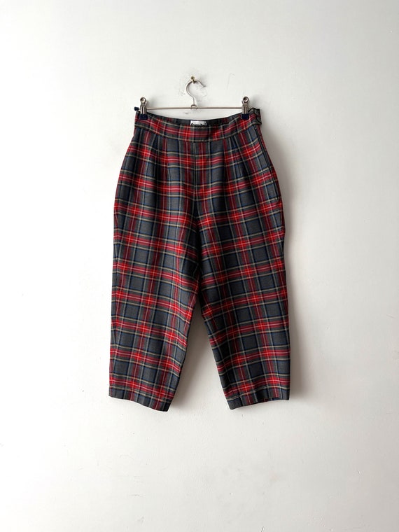 Vintage Plaid Capri Pants Checkered Knee Pants 90s Trousers