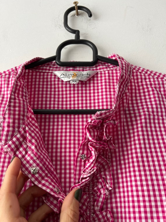 Vintage Austrian Plaid Shirt Women's Dirndl Blous… - image 3