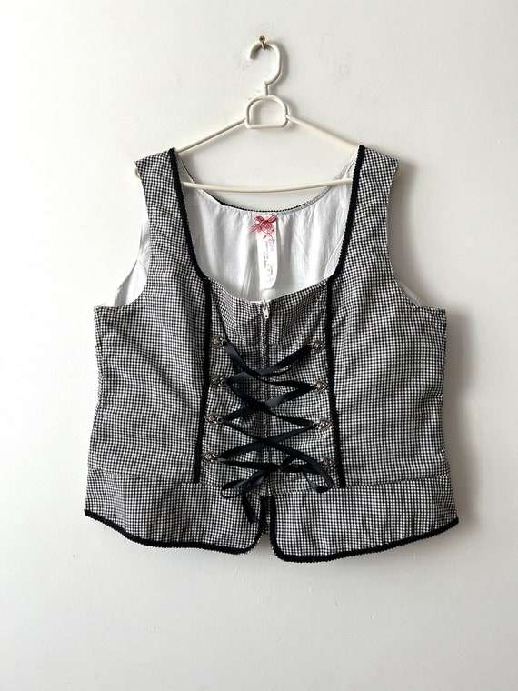 Vintage Dirndl corset vest Black white plaid Corse