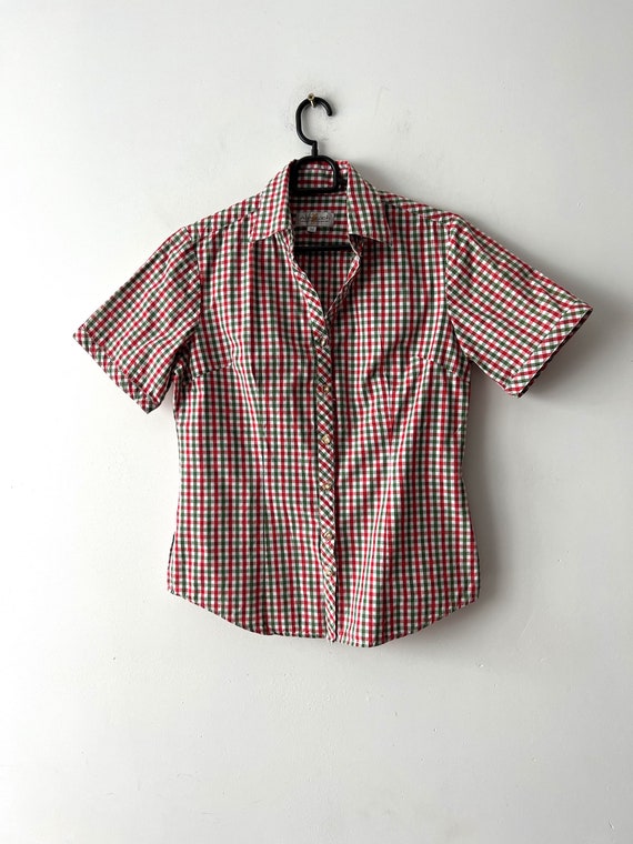 Vintage Austrian women's shirt Plaid dirndl blouse