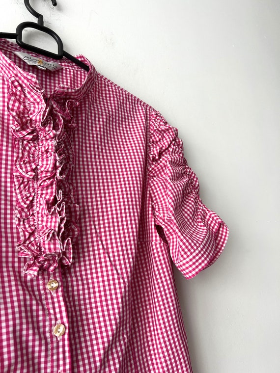 Vintage Austrian Plaid Shirt Women's Dirndl Blous… - image 4