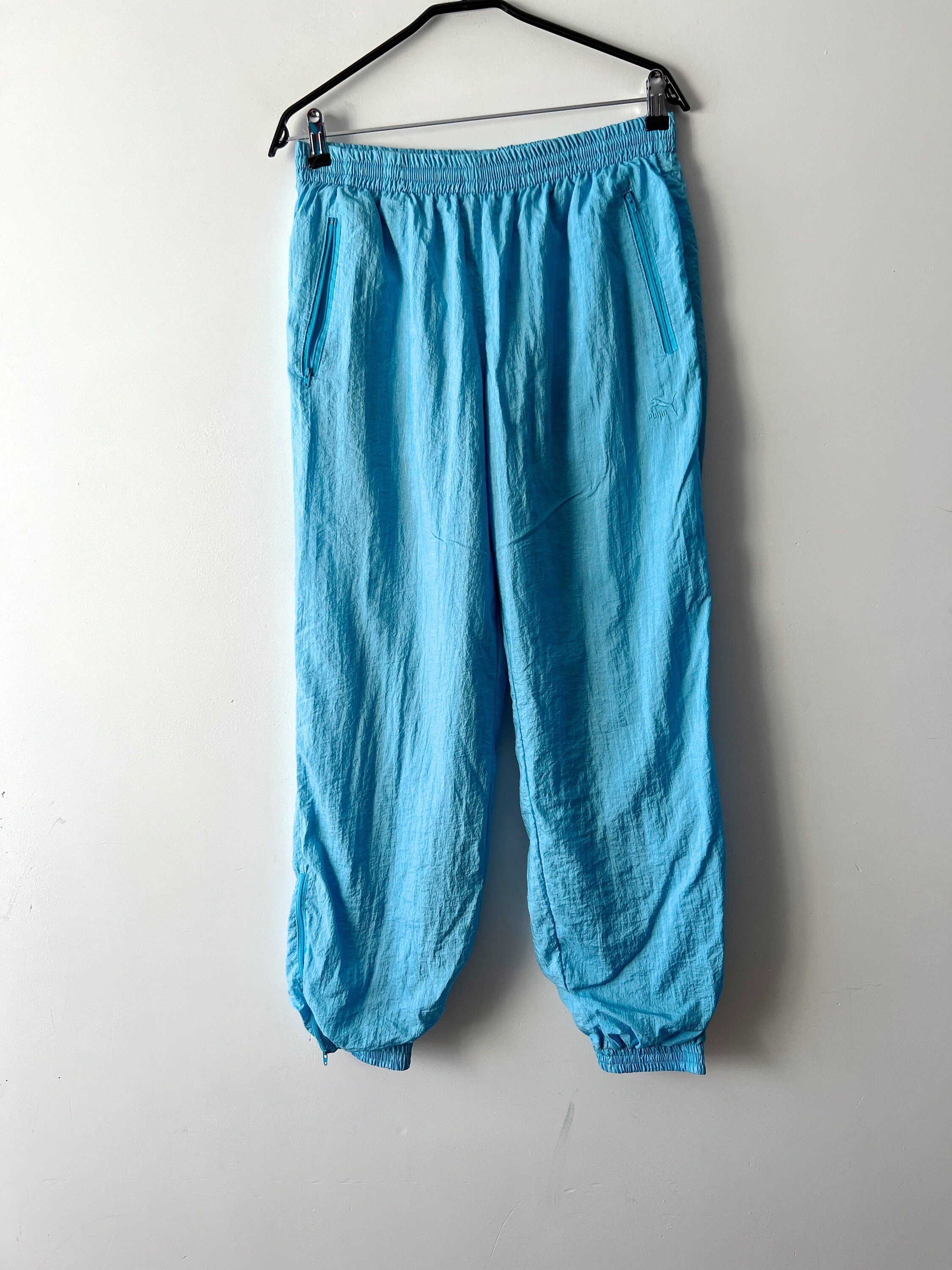 Vintage Turquoise track pants Puma Sport Pants Retro Unisex Sportswear High Waisted Pants Mens Sporty Trousers Athletic Joggers Size S M
