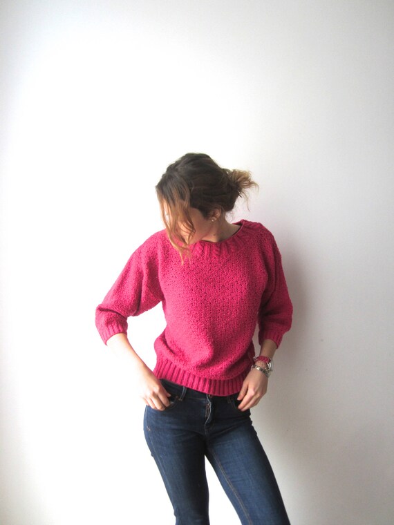 Pink Knitted Blouse 90's Top Women's Quarter Sleev