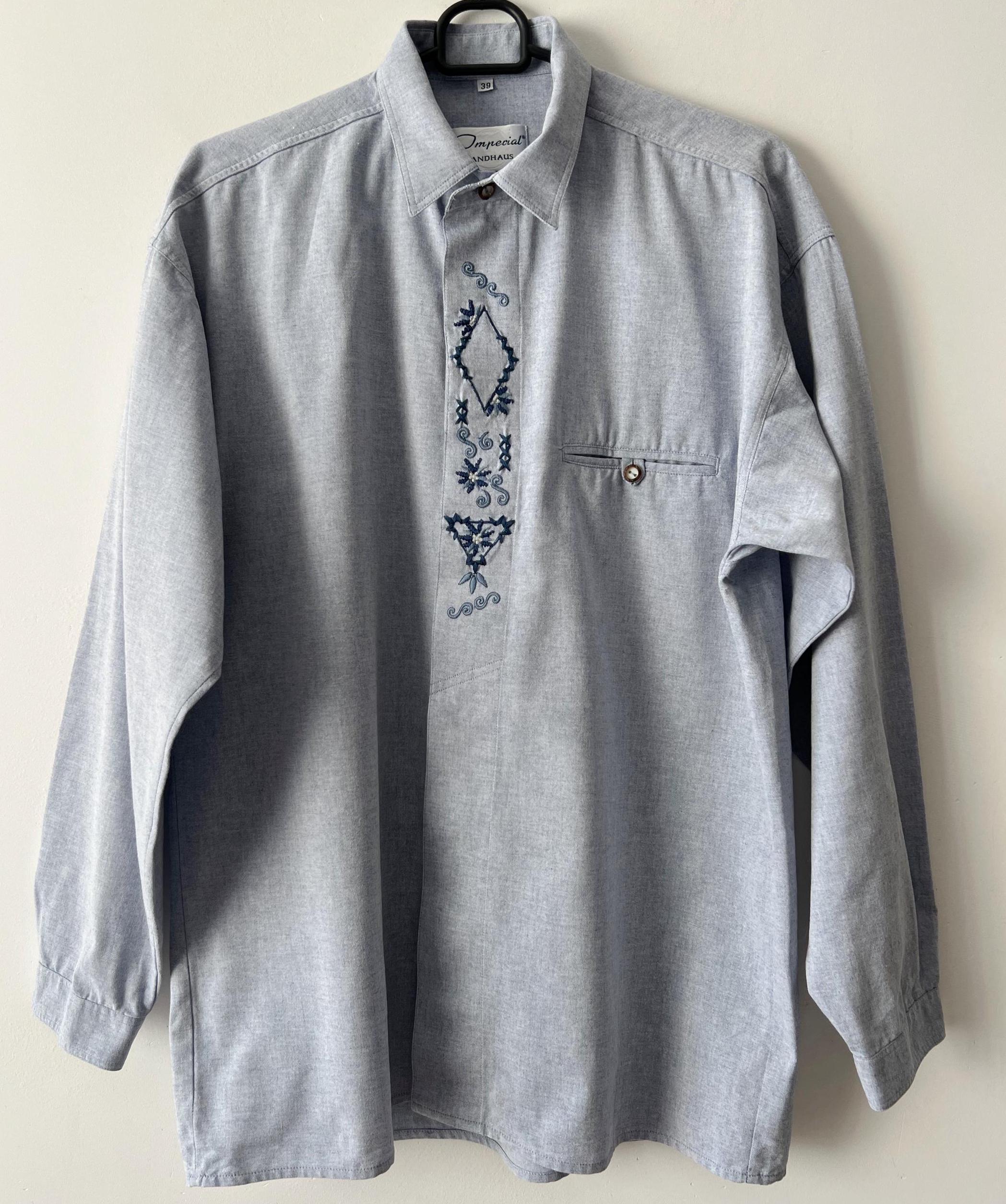 Camicia da uomo vintage tirolese Alpen Camicia da uomo bavarese in denim Camicia Dirndl in cotone a maniche lunghe Camicia Folk Oktoberfest Trachten Taglia Media