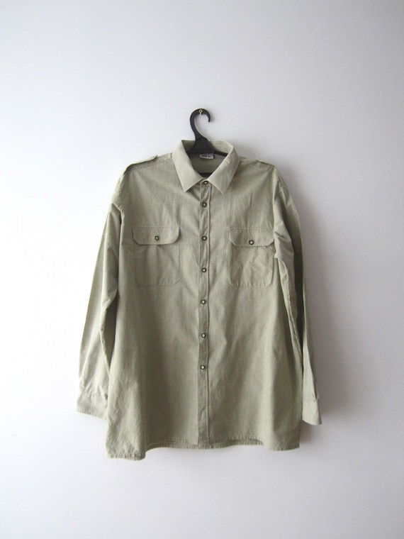 Vintage heren katoenen geruite overhemd lichtgroen overhemd Heren overhemd met knopen Shirt met lange mouwen Geruit overhemd Katoenen werkoverhemd XL maat overhemd Etsy Nederland
