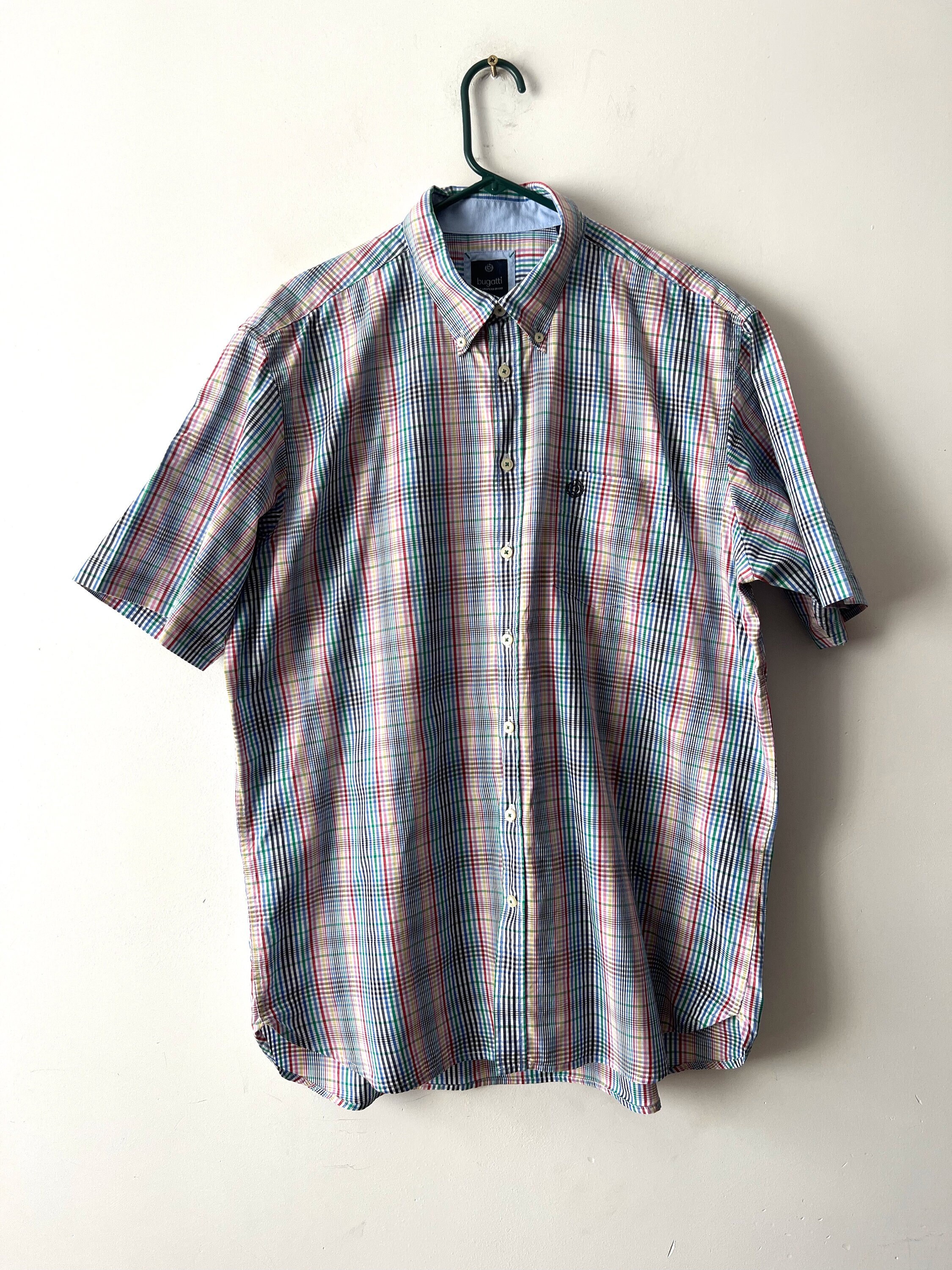 Vintage Camisa de hombre extra grande Bugatti camisa de trabajo a cuadros para hombre Camisa de manga corta de algodón cómoda Camisa de verano a cuadros Tamaño