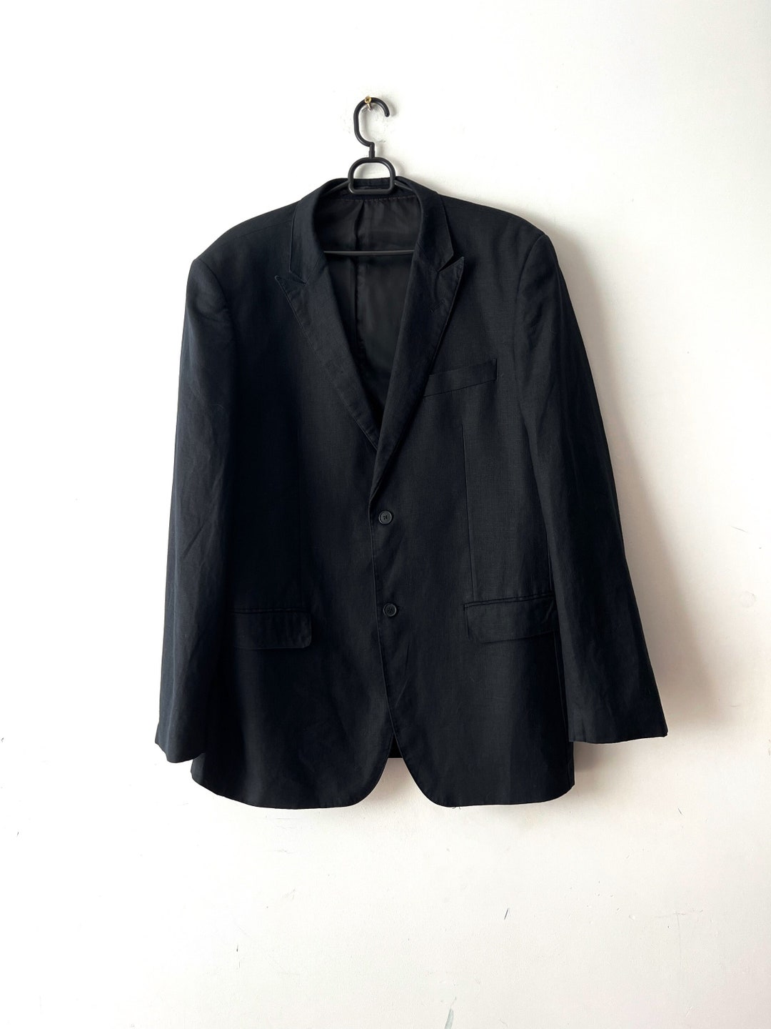 Vintage Mens Black Linen Jacket Classic Summer Jacket Gentlemen's Linen