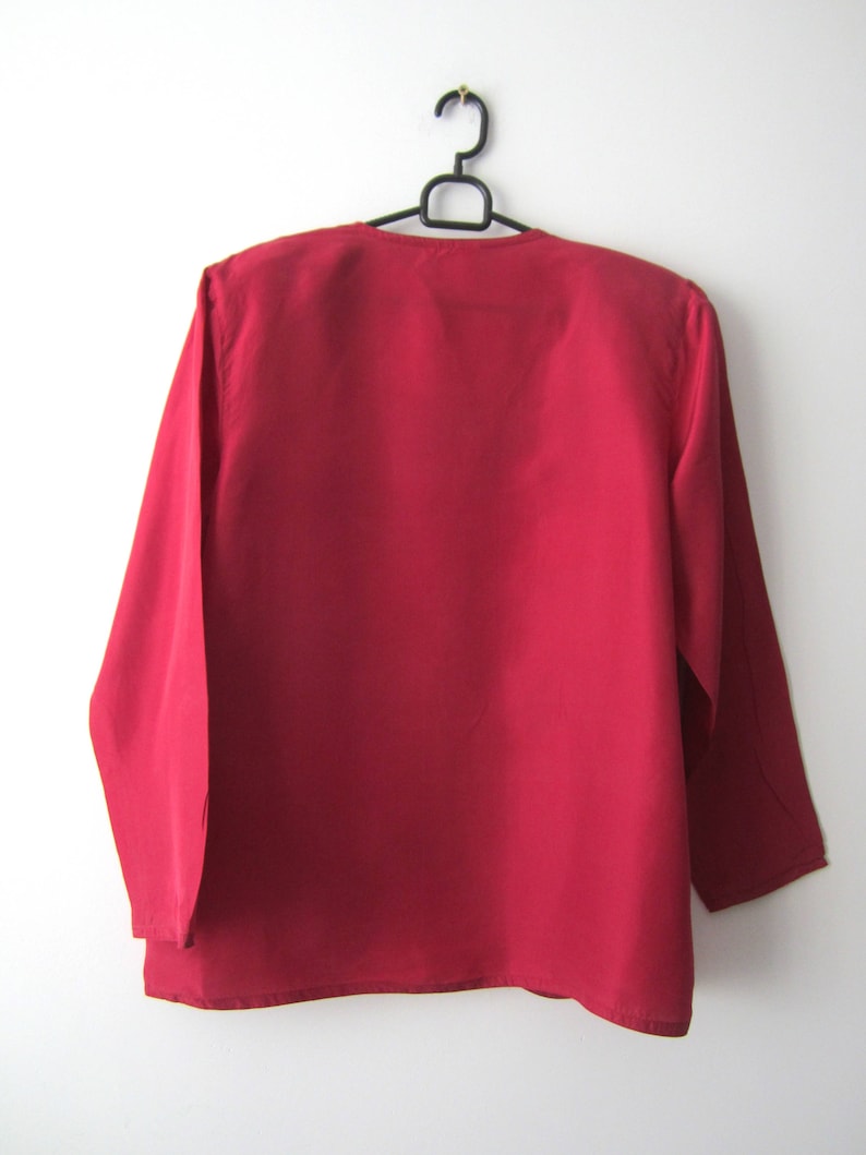 Vintage Womens Silk Shirt Red Long Sleeve Button up Shoulder - Etsy