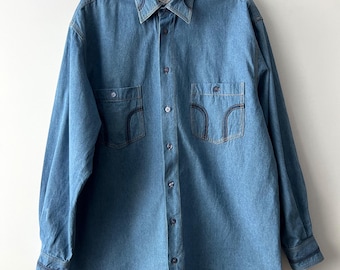 ヴィンテージ メンズ ブルー デニム シャツ レトロ 90 年代 メンズ